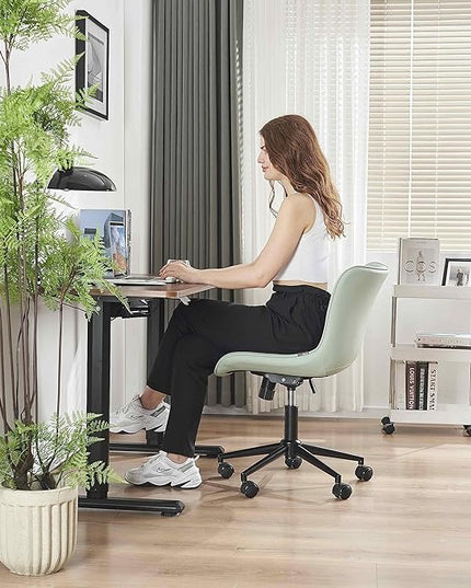 YOUNIKE Armless Office Chair Swivel Desk Chair, Upholstered Leather Computer Gaming Chair with Wheels, Adjustable Modern Rolling Task Chair Mid Back, Mint Green - LeafyLoom