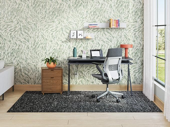 Steelcase Gesture Office Chair - Ergonomic Work Chair with Wheels for Hard Flooring - Comfortable Office Chair - Intuitive-to-Adjust Chairs for Desk - 360-Degree Arms - Licorice Fabric, Dark Frame - LeafyLoom