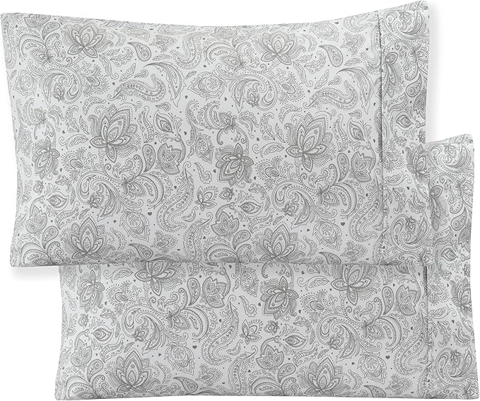 Elegant Comfort Softest and Coziest 6-Piece Sheet Set - 1500 Premium Hotel Quality Microfiber - Deep Pocket, Wrinkle Resistant 6-Piece Paisley Pattern Bed Sheet Set, Full, Paisley Gray - LeafyLoom