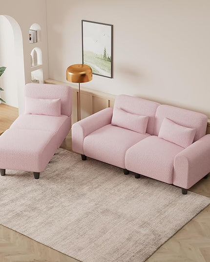NicBex Sectional Couch Sofa with Lounge Chair Polyester Modern L Shaped Cloud Couch for Living Room Furniture Sets with Waist Pillows, Modular Sofa for Living Room, Bedroom, Apartment, 84.6" L, Pink - LeafyLoom