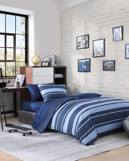Nautica - Twin Comforter Set, Cotton Reversible Bedding with Matching Sham, Stylish Home Decor, Dorm Room Essentials (Longpoint Blue, Twin/Twin XL) - LeafyLoom
