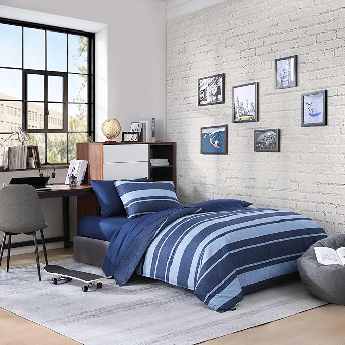 Nautica - Twin Comforter Set, Cotton Reversible Bedding with Matching Sham, Stylish Home Decor, Dorm Room Essentials (Longpoint Blue, Twin/Twin XL) - LeafyLoom