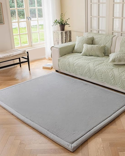 Faux Rabbit Fur Rug - 1.18" Thick Soft Fluffy Area Rug, Non-Slip Memory Foam Crawling Mat, Light Gray, 78"x118" - LeafyLoom