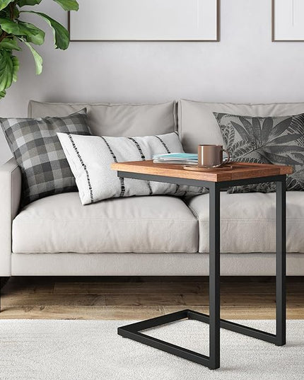 SIMPLIHOME Skyler SOLID MANGO WOOD and Metal 20 inch Wide Rectangle Wide C Side Table in Dark Cognac Brown, Fully Assembled, for the Living Room and Bedroom - LeafyLoom
