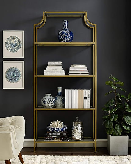 Crosley Furniture Aimee Etagere Bookcase - Gold and Glass - LeafyLoom
