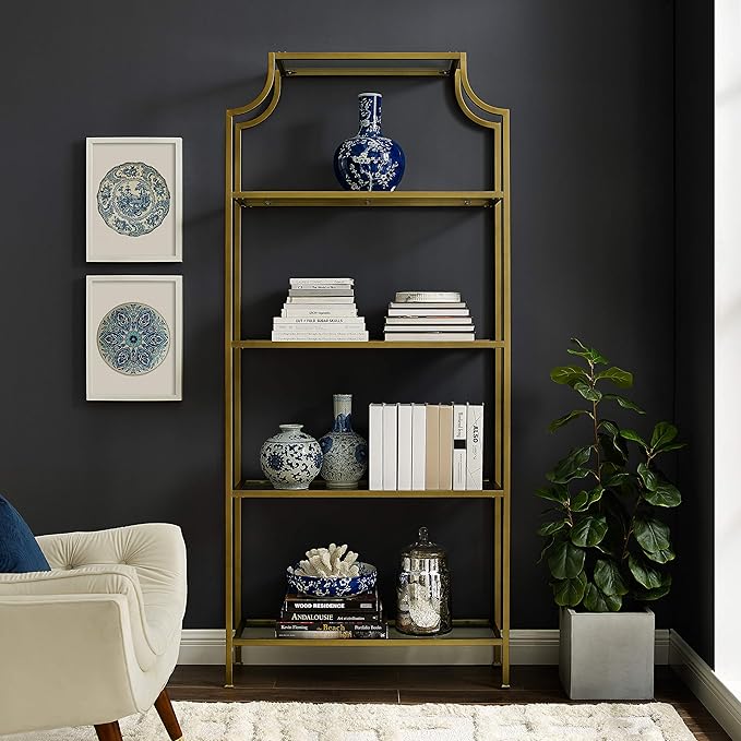Crosley Furniture Aimee Etagere Bookcase - Gold and Glass - LeafyLoom