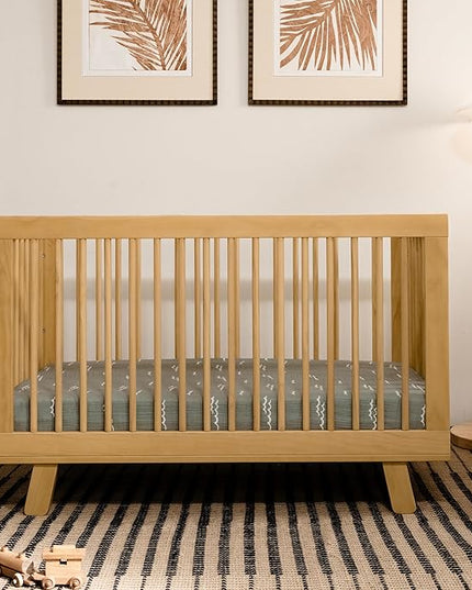 babyletto Hudson 3-in-1 Convertible Crib with Toddler Bed Conversion Kit in Honey, Greenguard Gold Certified - LeafyLoom