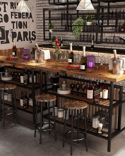 DKLGG Kitchen Island with Storage, 3 Piece Dining Table Set with 2 Tier Storage Shelves, Bar Table with Barstool, Sturdy Island Table with Chairs for Restaurant, Living Room - LeafyLoom