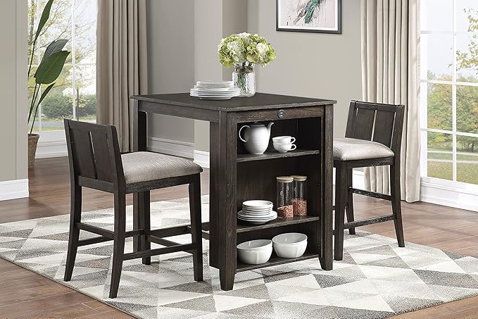 NicBex Small Dining Table for 2 Dining Modern Table and Chairs 3-Piece Pack Counter Height Set Table with Display Shelf USB Ports and 2X Counter Height Chairs, Cherry - LeafyLoom