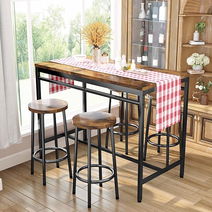 DKLGG Dinner Table Set for 4, Modern Kitchen Table and Chairs for 4 Wooden Top and Adjustable Metal Legs, Small Dining Room Table Set 5 Pieces Compact Design for Small Space - LeafyLoom