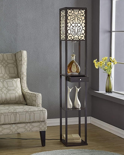 Artiva USA A808101EX Etagere Shelf Floor lamp with Drawer, 63", Expresso - LeafyLoom