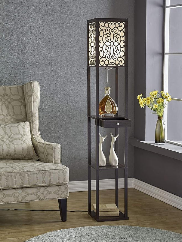 Artiva USA A808101EX Etagere Shelf Floor lamp with Drawer, 63", Expresso - LeafyLoom