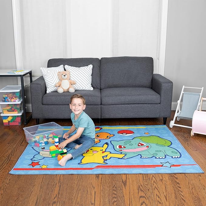 Franco Kids Room Non Slip Area Rug, 69 in x 52 in, Pokemon - LeafyLoom