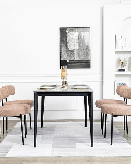 DYHOME Kitchen Chairs Mid-Century Modern Dining Chairs Set of 4, Kitchen Dining Room Chairs, Boucle Upholstered Dining Chair, Camel Color - LeafyLoom