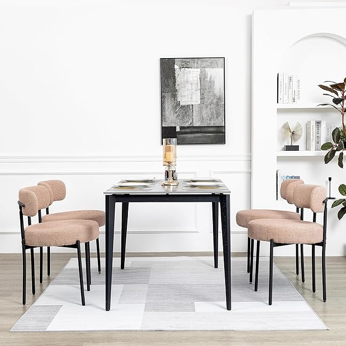 DYHOME Kitchen Chairs Mid-Century Modern Dining Chairs Set of 4, Kitchen Dining Room Chairs, Boucle Upholstered Dining Chair, Camel Color - LeafyLoom
