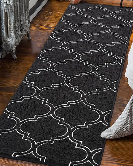 Chicrug Shag Geometric Modern Runner Rug for Bedroom, 2x6 Feet Memory Foam Indoor Hallway Runner Carpet, Fluffy Rug for Living Room Bedside Room Decor for Family, Black/White - LeafyLoom