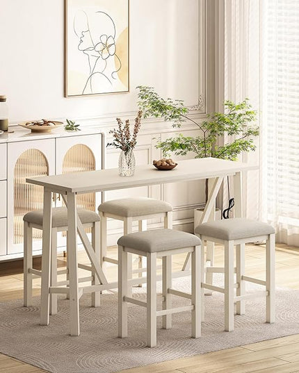 NicBex Dining Table Set for 4 Table and Chairs Modern 5-Piece Dining Table Set Bar Kitchen Table Set with Upholstered Stools for Small Space, Breakfast Nook, Easy Assemble, Beige - LeafyLoom