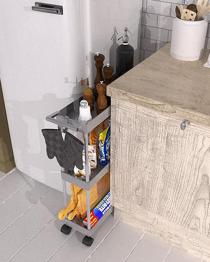 Simple Houseware Kitchen Cart Storage 3-Tier Slim/Super Narrow Shelves with Handle, 26.5'' Height/5.5'' Width for Narrow Place, Grey - LeafyLoom