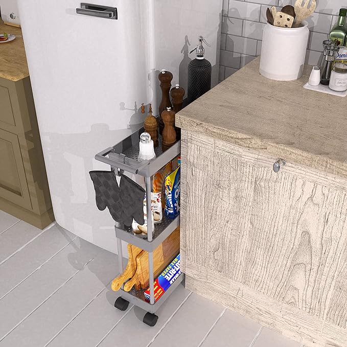 Simple Houseware Kitchen Cart Storage 3-Tier Slim/Super Narrow Shelves with Handle, 26.5'' Height/5.5'' Width for Narrow Place, Grey - LeafyLoom