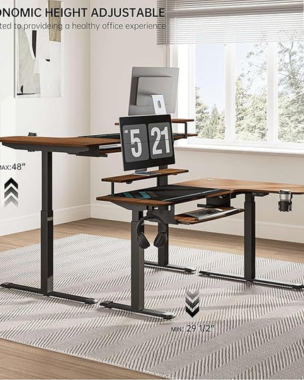 EUREKA ERGONOMIC Standing Desk Electric Adjustable Height (61"x43") Computer Desk with Keyboard Tray, Sit Stand Desk L Shaped Desk for Work/Home Office,Dual Motor,Memory Presets,2 USB/RGB,Walnut/Left - LeafyLoom