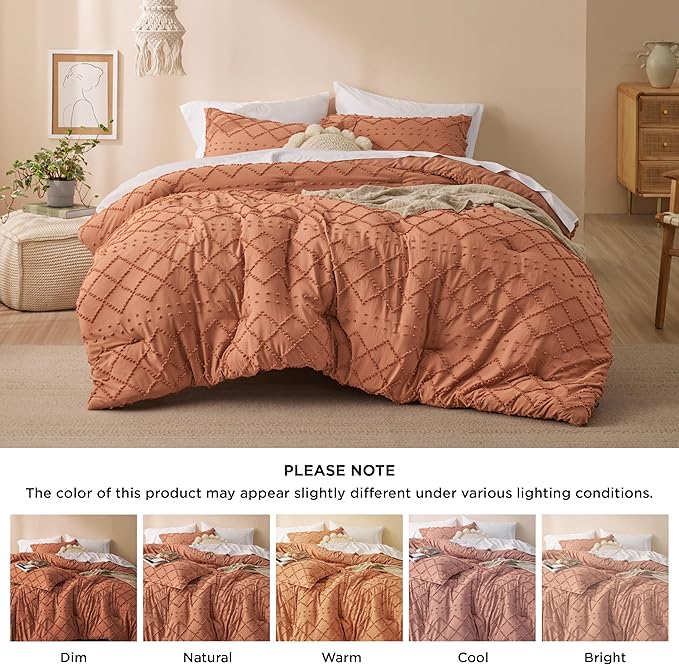 Bedsure California King Comforter Set - Pumpkin Comforter, Boho Tufted Shabby Chic Bedding Comforter Set, 3 Pieces Farmhouse Bed Set for All Seasons, Fluffy Soft Bedding Set with 2 Pillow Shams - LeafyLoom