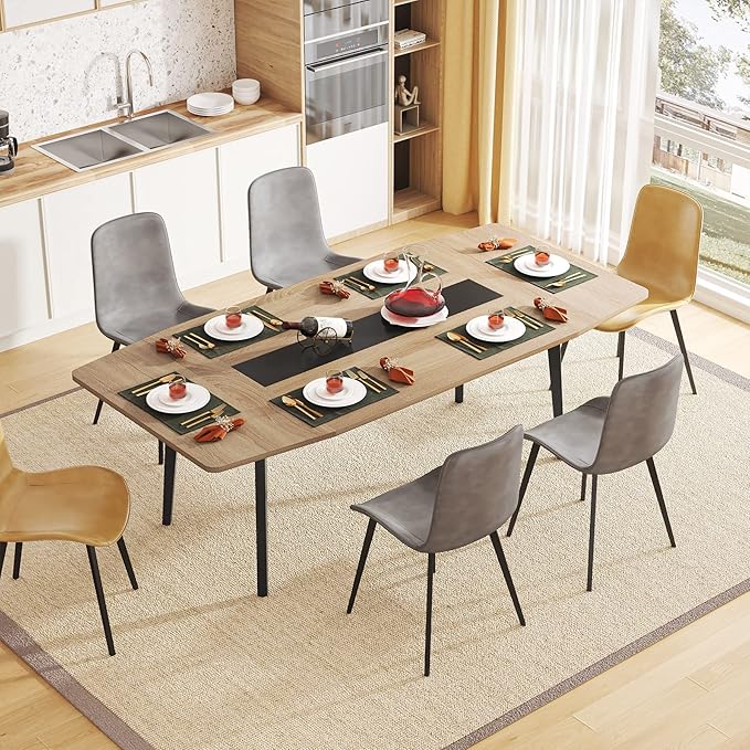 Tribesigns Modern Dining Table for 6 People, 70.86L x30.71W x 29.52H Inches Rectangle Kitchen Table Patio Table for Backyard,Dinning Room&Kitchen,Light Walnut - LeafyLoom