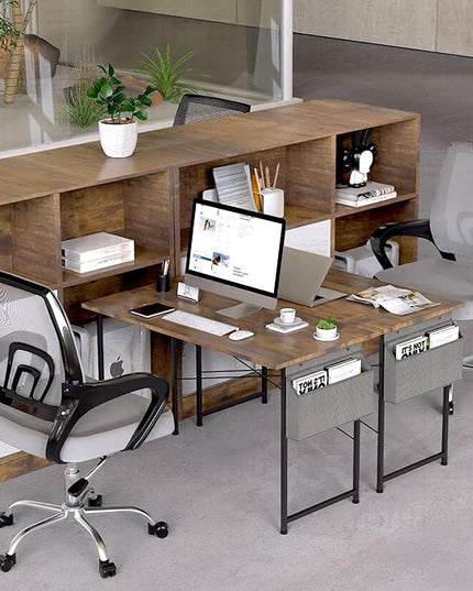 HealSmart 47 Inch Computer Desk Home Writing Study Worktable with Storage Bag for Bedroom, Office, Apartment, Brown - LeafyLoom