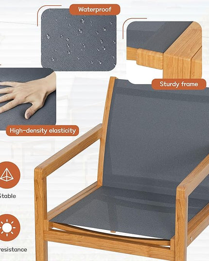 Greesum 4 Piece Furniture Outdoor Acacia Wood Chair with Ottoman for Porch, Balcony, Deck, Patio, Backyard, Gray - LeafyLoom