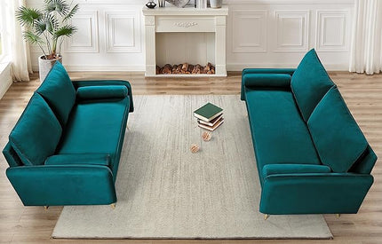 Kent Modern Sofa, European Style Velvet Living Room Furniture with Tapered Legs, Vintage Flair, and Sleek Design, Greenish Blue - LeafyLoom