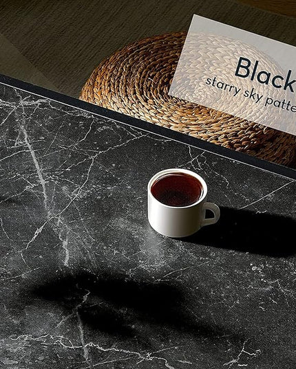 SAYGOER Black Coffee Table Small Square Coffee Table Simple Modern Center Table for Living Room Home Office 27.6 * 27.6 * 15.7Inch Easy Assembly, Black Faux Marble Top with Metal Frame - LeafyLoom