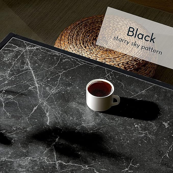 SAYGOER Black Coffee Table Small Square Coffee Table Simple Modern Center Table for Living Room Home Office 27.6 * 27.6 * 15.7Inch Easy Assembly, Black Faux Marble Top with Metal Frame - LeafyLoom