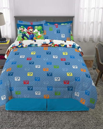 Franco Kids Bedding Super Soft Comforter and Sheet Set with Sham, 7 Piece Full Size, Mario - LeafyLoom