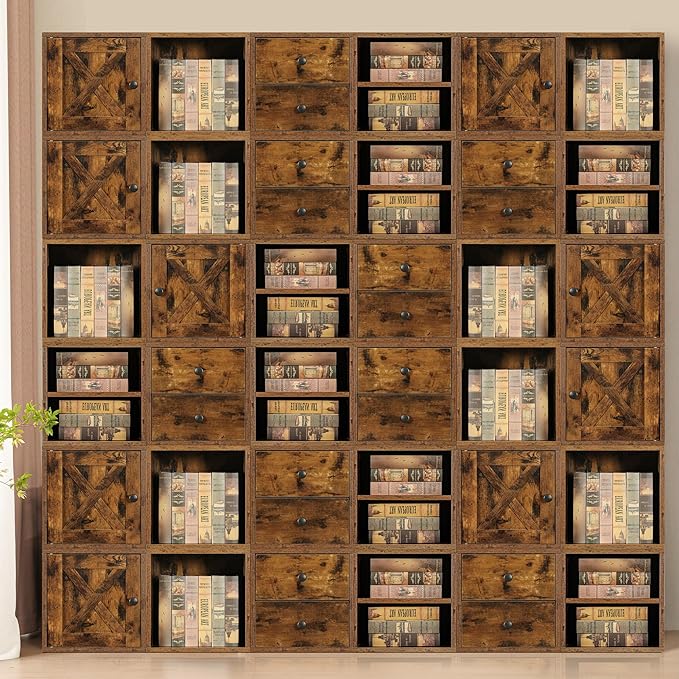 Magic DIY Cube Storage Organizer Stackable Cubes for Home Books Clothes Toy -Modular Cubby Storage System -Closet Organizer -Bookcase Closet (Antique brown, General Cube) - LeafyLoom