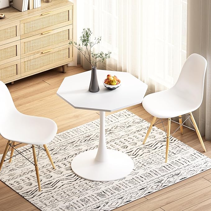 NicBex Dining Table Contemporary Kitchen Table Farmhouse Rustic 31.50" Octagonal Coffee Table with MDF Table Top,Metal Base, for Dining Room, Kitchen, Living Room, White - LeafyLoom