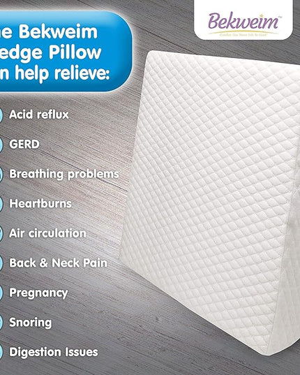 Bed Wedge Pillow | Unique Curved Design for Multi Position Use | Memory Foam Wedge Pillow for Sleeping | Works for Back Support, Leg, Knee | includes Cover Plus Extra Sheet (White) - LeafyLoom