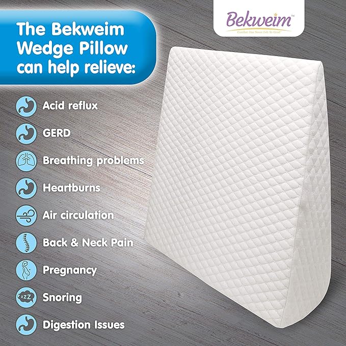 Bed Wedge Pillow | Unique Curved Design for Multi Position Use | Memory Foam Wedge Pillow for Sleeping | Works for Back Support, Leg, Knee | includes Cover Plus Extra Sheet (White) - LeafyLoom