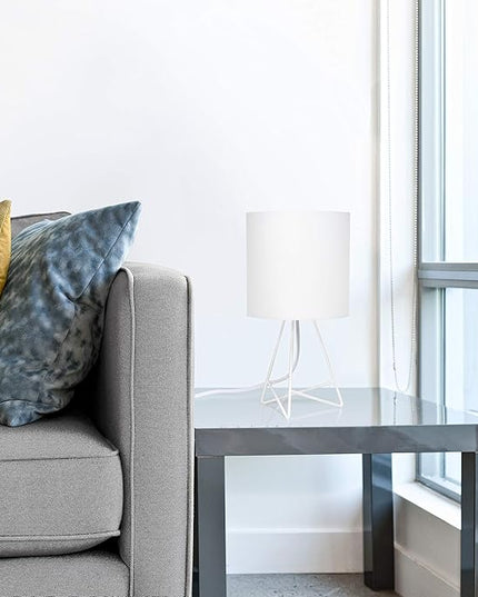 Simple Designs LT2066-WOW 14" Down to the Wire Metal Table Lamp with Fabric Shade, White with White Shade (Pack of 12) - LeafyLoom