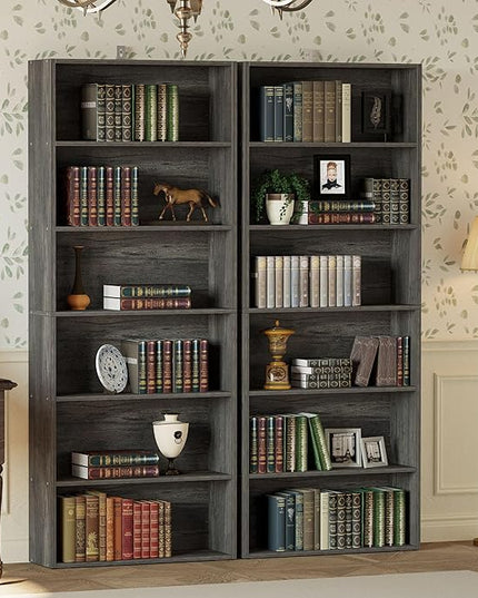IRONCK Bookshelves and Bookcases Set of 2 Floor Standing 6 Tier Display Storage Shelves 70in Tall Bookcase Home Decor Furniture for Home Office, Living Room, Bed Room - LeafyLoom
