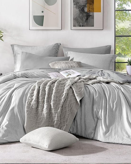 Monbix Full Size Comforter Set, Grey Bedding Comforter for Full Size Bed Set Reversible, Bedding Sets Full 7 Pieces, Cationic Dyeing Bed in a Bag with Comforter, Sheets, Pillowcases & Shams - LeafyLoom