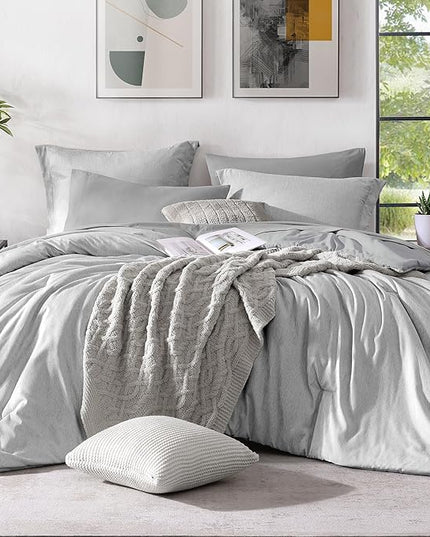 Monbix King Size Comforter Set, Grey King Size Bed Set Reversible, King Size Comforter Set 7 Pieces, Cationic Dyeing Bed in a Bag with Comforter, Sheets, Pillowcases & Shams - LeafyLoom