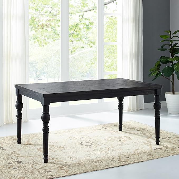 Roundhill Furniture Leviton Urban Style Dark Washed Wood Dining Set: Table and 6 Chairs, Blue - LeafyLoom