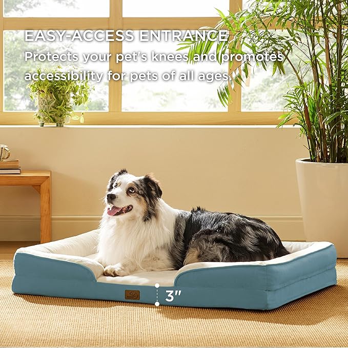 Bedsure XXL Orthopedic Dog Bed - Washable Great Dane Dog Sofa Beds for Giant Dogs, Supportive Foam Pet Couch Bed with Removable Washable Cover, Waterproof Lining and Nonskid Bottom, Blue BEDSURE