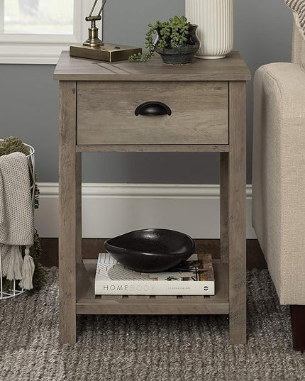 Walker Edison Farmhouse Square Side Accent Table Set-Living-Room Storage End Table with Storage Door Nightstand Bedroom, 18 Inch, Grey Wash - LeafyLoom