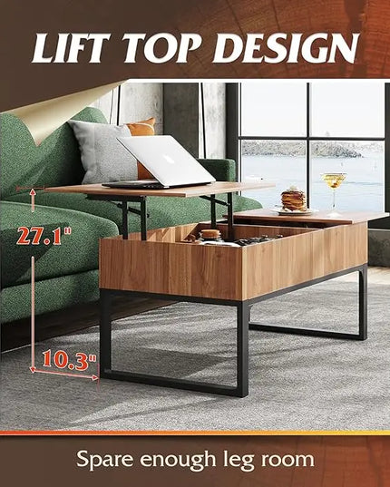WLIVE Lift Top Coffee Table for Living Room,Modern Wood Coffee Table with Storage,Hidden Compartment and Drawer for Apartment, Home, Retro, Walnut Oak. - LeafyLoom