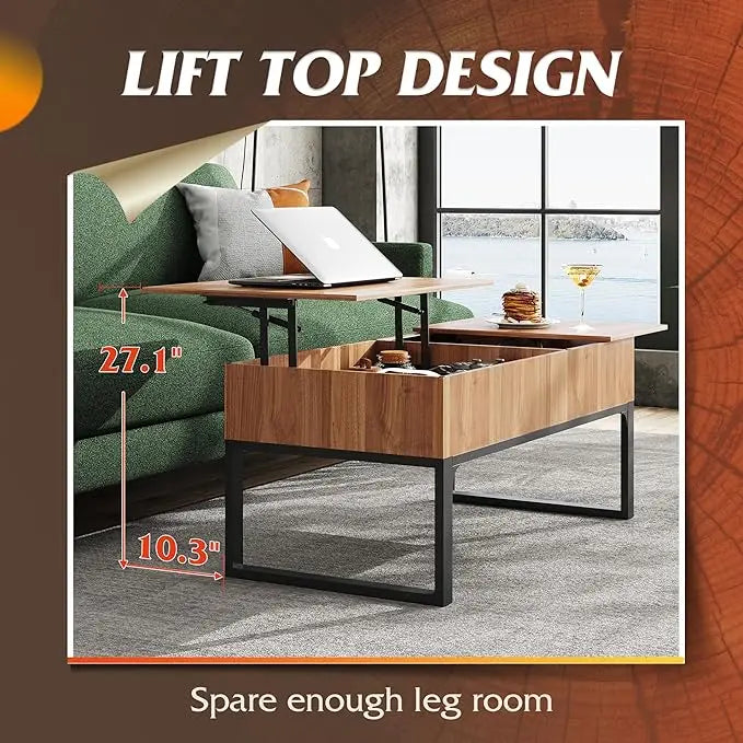 WLIVE Lift Top Coffee Table for Living Room,Modern Wood Coffee Table with Storage,Hidden Compartment and Drawer for Apartment, Home, Retro, Walnut Oak. - LeafyLoom