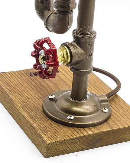 Loft Style Lamp, Different Thinker, Steampunk Industrial Vintage Style, Wood Base Metal Body, Table Desk Light with Dimmer, LL-017 - LeafyLoom