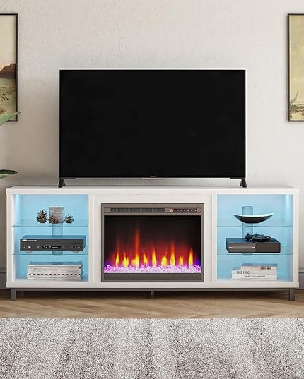 Ameriwood Home Lumina Fireplace TV Stand, Deluxe 70", White - LeafyLoom