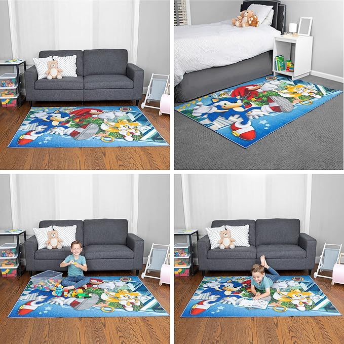 Franco Kids Room Non Slip Area Rug, 69 in x 52 in, Sonic The Hedgehog, Anime - LeafyLoom