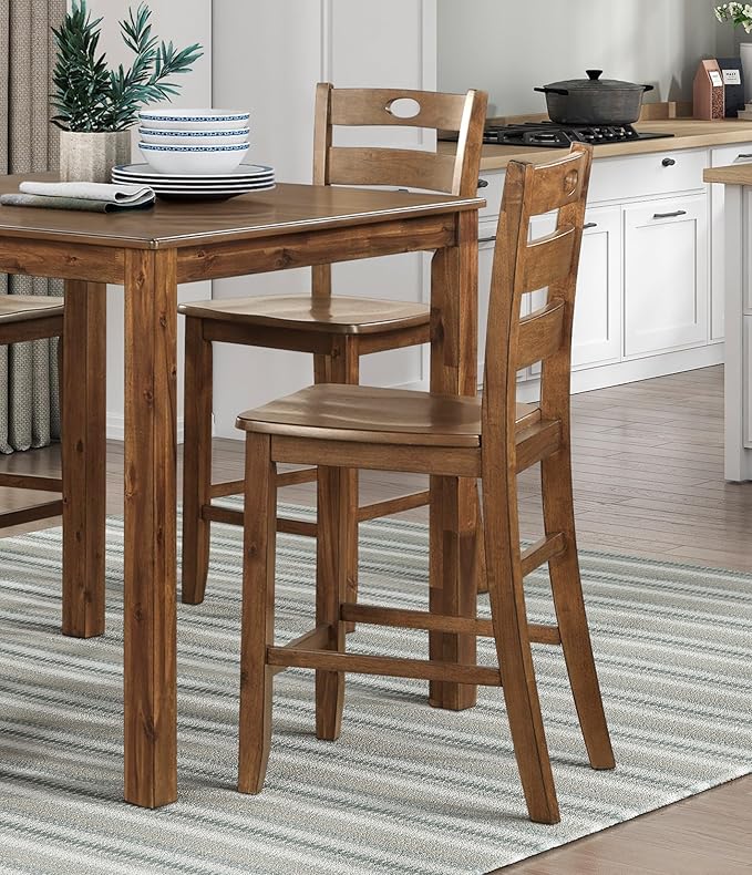 NicBex Dining Table Set for 4 Kitchen Table Set Counter Height 5pc Dining Set Table and 4 Counter Height Chairs for Breakfast Nook and Small Space, Transitional Style, Walnut - LeafyLoom