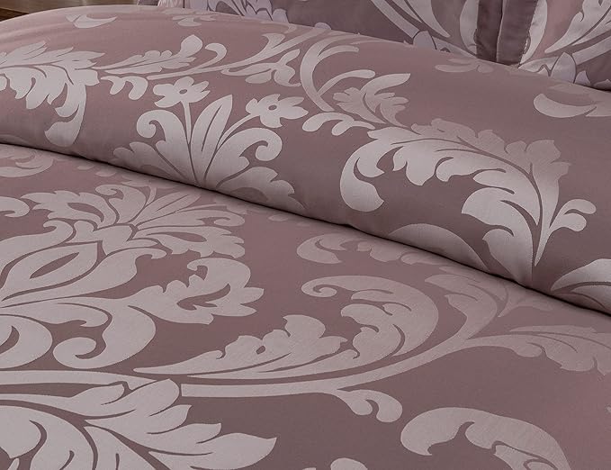 Chezmoi Collection 7-Piece Jacquard Floral Comforter Set (King, Woodrose/Gray) - LeafyLoom